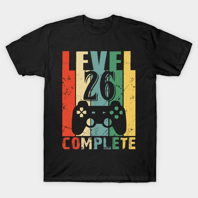 Vintage 26th Wedding Anniversary Level 26 Complete Funny Video Gamer Birthday Gift Ideas T-Shirt by smtworld